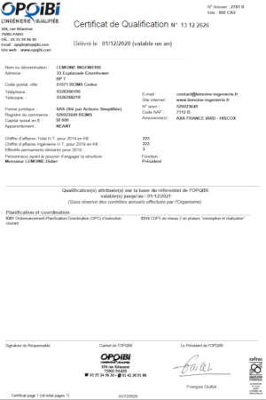 Certificat OPQIBI